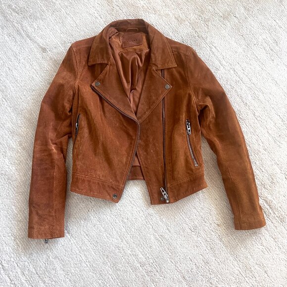 Blank NYC Moto Suede Jacket - Dark Camel - Zip Front - Size Medium - Picture 2 of 10